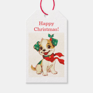 ETIQUETA DE REGALO PERRO RETRO NAVIDAD FELIZ