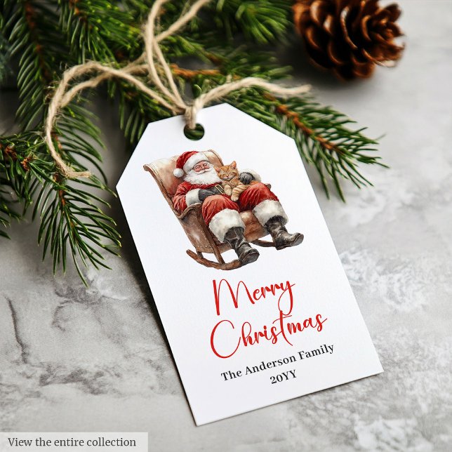 Etiqueta de regalo personalizable de Papá Noel ale (Merry Santa Claus Custom Name Editable Gift Tag)
