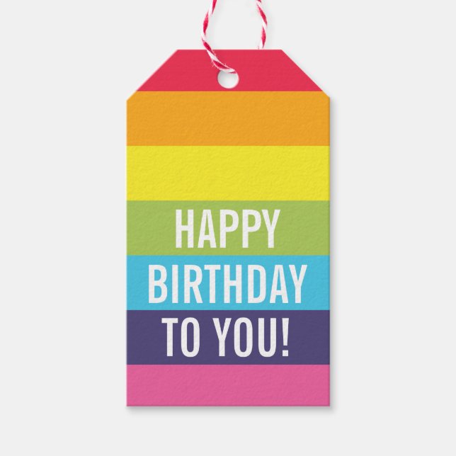 Etiqueta de regalo personalizada con rayas arcoiri (Anverso)
