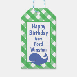 Etiqueta de regalo personalizada de Gingham Whale