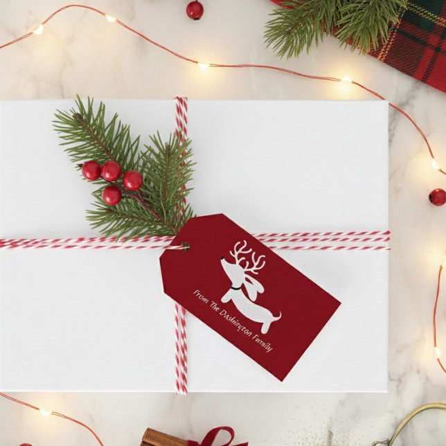 Etiqueta de regalo personalizada de Navidad con Da (Dachshund gift tag personalized)