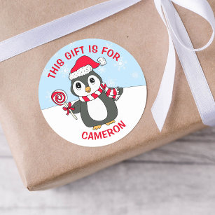 Etiqueta de regalo personalizada de pingüino para 