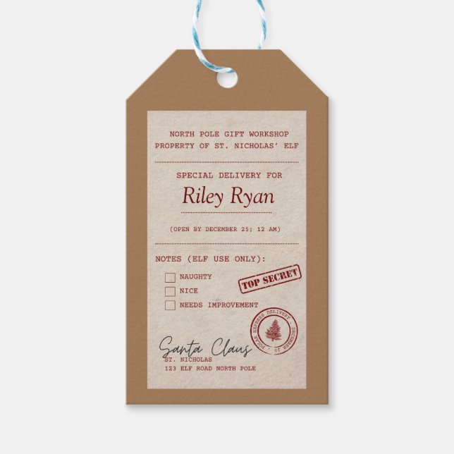 Etiqueta de regalo personalizada de Santa (Anverso)