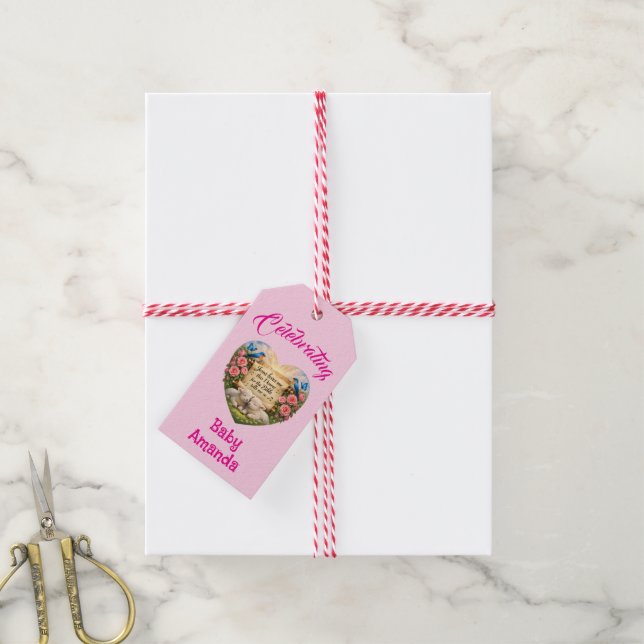 Etiqueta de regalo personalizada para bebé niña (Con cuerda)