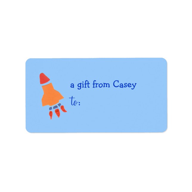 Etiqueta de regalo personalizada -- tema cohete (Frente)