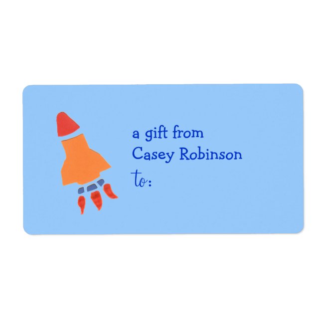 Etiqueta de regalo personalizada -- tema cohete (Frente)