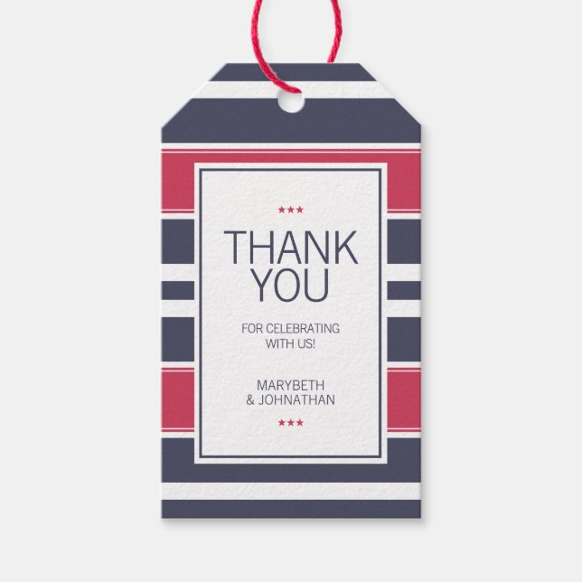 Etiqueta de regalo Preppy Red, White & Blue Stripe (Anverso)