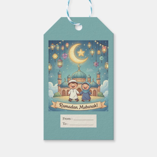 Etiqueta de regalo Ramadán Azul Bonito (Anverso)
