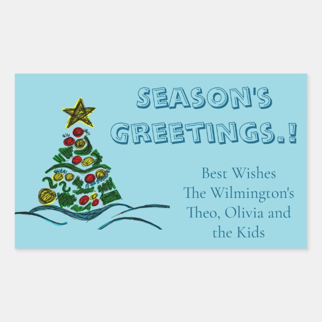 Etiqueta de regalo rectangular de Navidades de árb (Anverso)