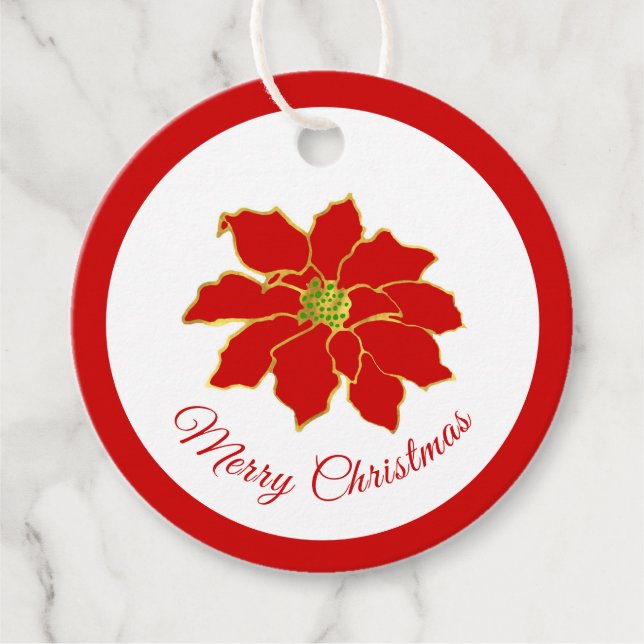 Etiqueta de regalo Red Gold Poinsettia (Anverso)