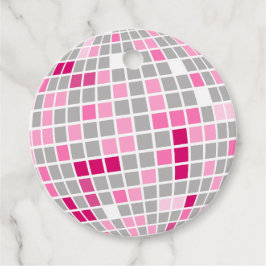Etiqueta de regalo redonda de bolas de disco rosad