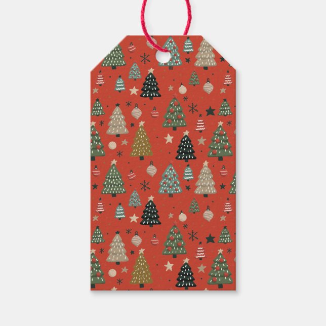 Etiqueta de regalo roja de ecos festivos (Anverso)