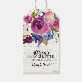 Etiqueta de regalo Rustic Purple Floral Baby Showe