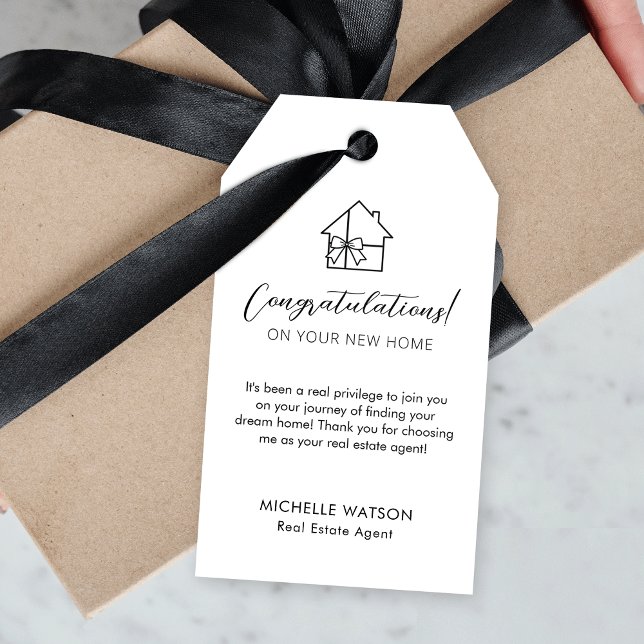 Etiqueta de regalo simple del agente de venta de p (Fully editable minimalist real estate gift tags with space for your custom message)