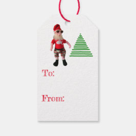 Etiqueta de regalo - Surf Santa y árbol