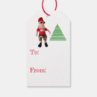 Etiqueta de regalo - Surf Santa y árbol