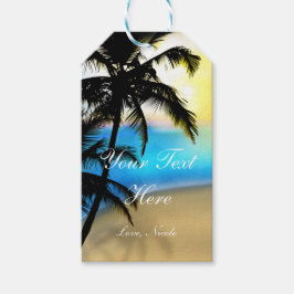 Etiqueta de regalo tropical de playa diurna y palm