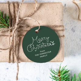 Etiqueta de regalo verde con guión caprichoso de F