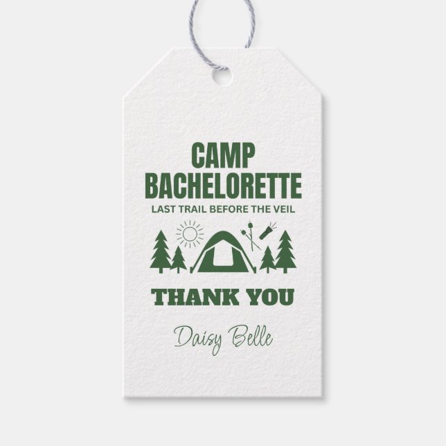 Etiqueta de regalo verde de Bachelorette Camp (Anverso)