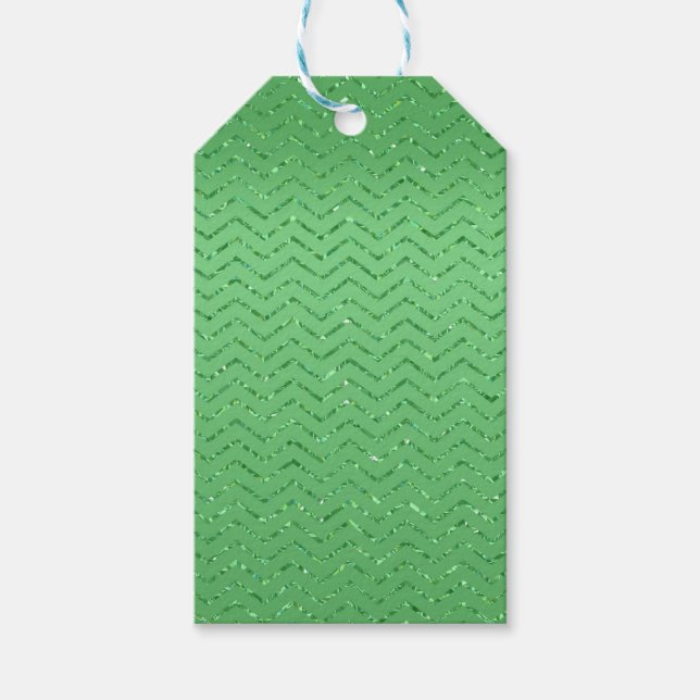 Etiqueta de regalo verde Purpurinoso Zig-Zag (Anverso)