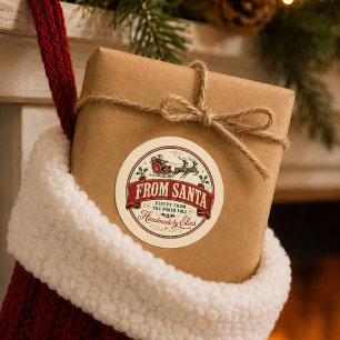 Etiqueta de regalo vintage de Navidad de Papá Noel