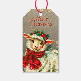 ETIQUETA DE REGALO VINTAGE FELIZ NAVIDAD CORDERO