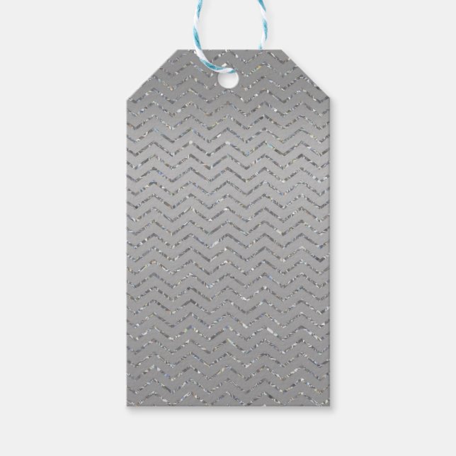 Etiqueta de regalo Zig-Zag Purpurinoso de plata (Anverso)