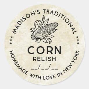 Etiqueta de relish de maíz vintage con símbolo de