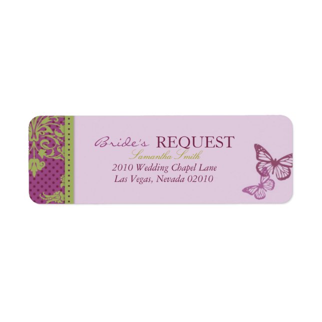 Etiqueta de retorno de los besos de mariposa (Frente)