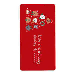 Etiqueta de retorno de Navidades rojos con tema de