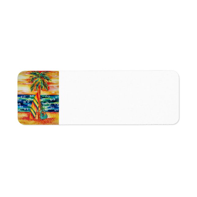 Etiqueta de retorno de tabla de surf y guitarra (Frente)