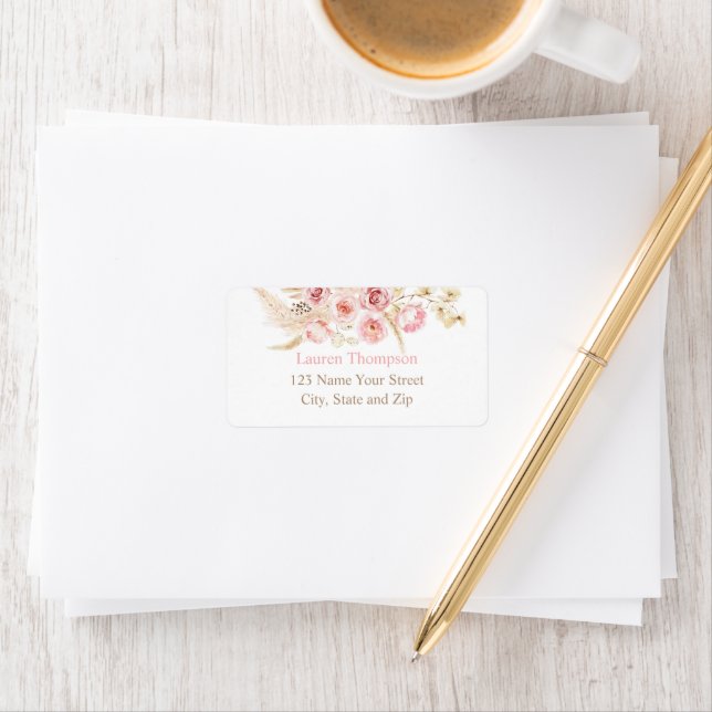 Etiqueta de retorno del Boho rosa floral Pampas (In situ)