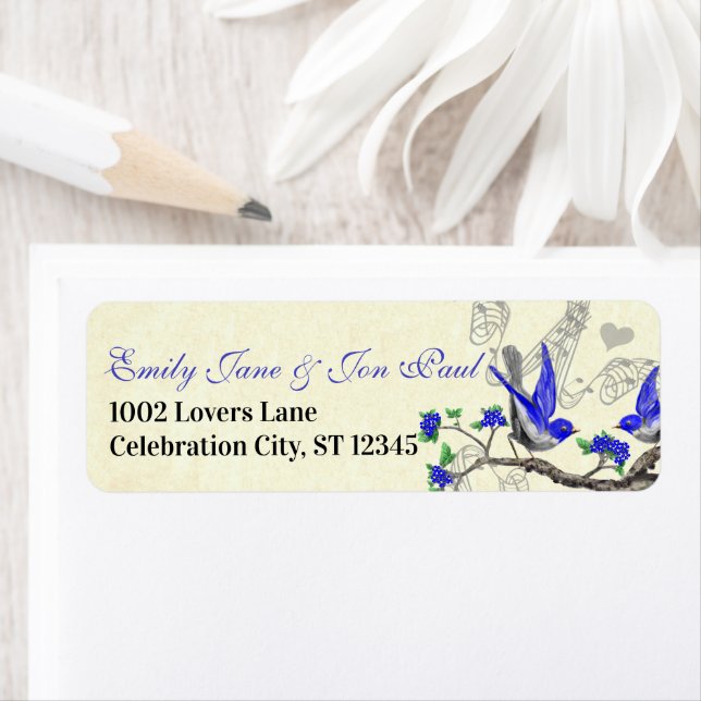 Etiqueta de retorno grande extra azul real de pája (In situ)