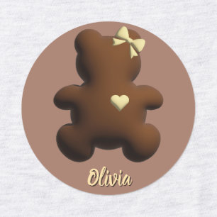 Etiqueta de ropa de niña de oso de chocolate lindo