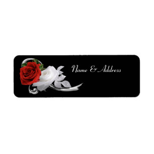 Etiqueta de rosas rojas y blancas
