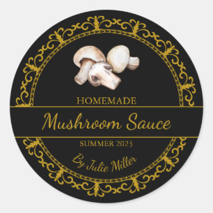 Etiqueta de salsa de champiñón casera de oro vinta