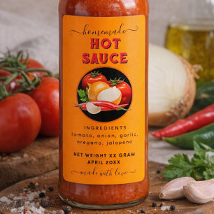 Etiqueta de salsa de chile casera naranja