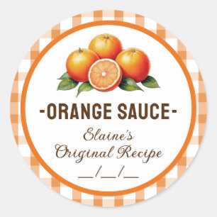 Etiqueta de salsa de naranja con diseño a cuadros