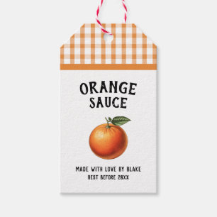 Etiqueta de salsa de naranja con patrón a cuadros