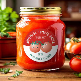 Etiqueta de salsa de tomate casera con texto perso