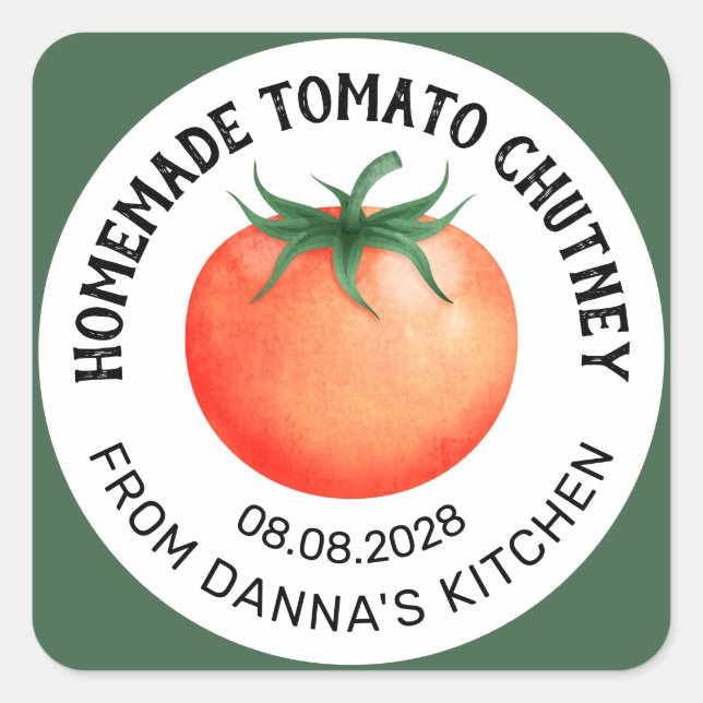 Etiqueta de salsa de tomate casera con tomate rojo (Anverso)