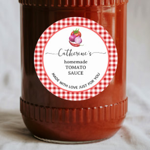 Etiqueta de salsa de tomate casera de cuadros de g