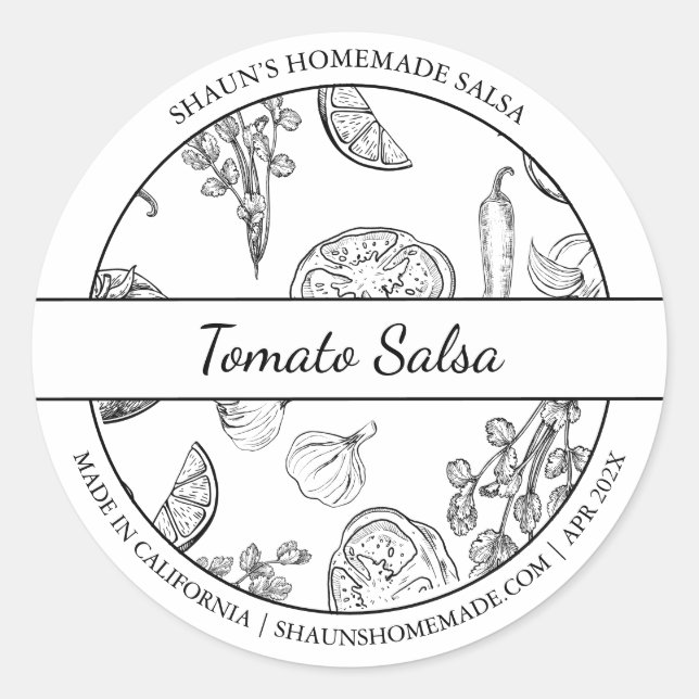 Etiqueta de salsa de tomate para boceto blanco y n (Anverso)