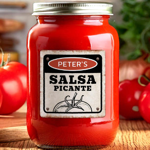Etiqueta de salsa editable con letrero grunge