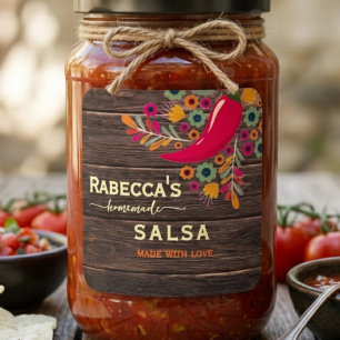 Etiqueta de Salsa Personalizada Floral Rústica Cas