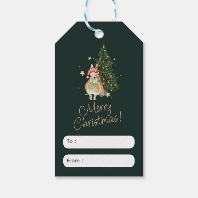 Etiqueta de saludo de Navidades beige y verde (Anverso)