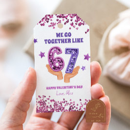 Etiqueta de San Valentín con lentejuelas púrpura r