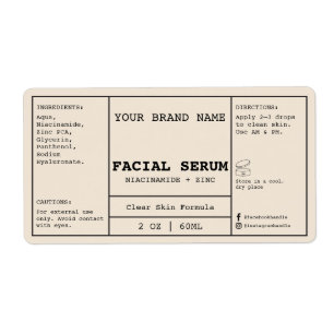 Etiqueta de Sérum Facial Crema Beige 2 oz.