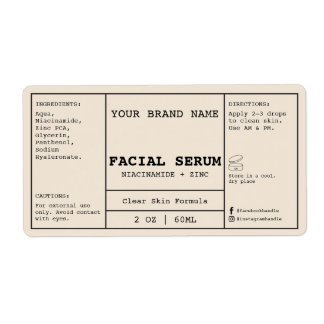 Etiqueta de Sérum Facial Crema Beige 2 oz.