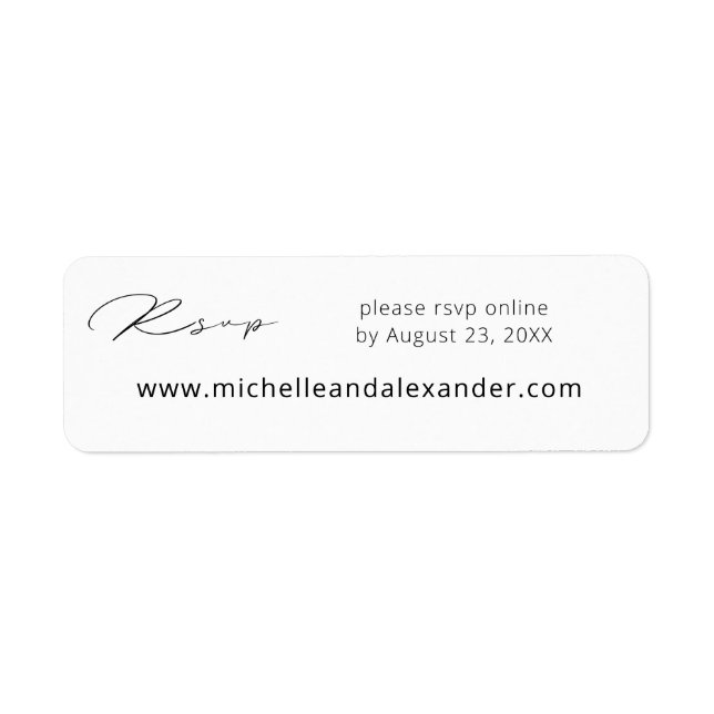 Etiqueta de sitio web RSVP moderna en blanco y neg (Frente)